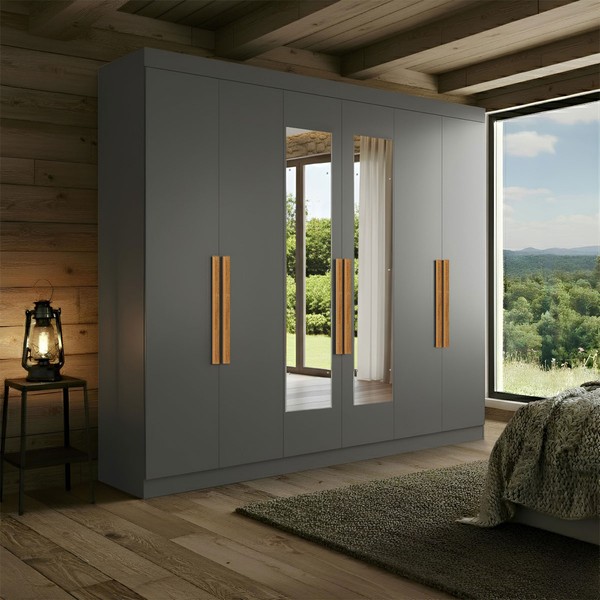 Guarda-Roupa Casal Olimpo 6 Portas 2 Gavetas 100% Mdf com Espelho Onix - Maxel