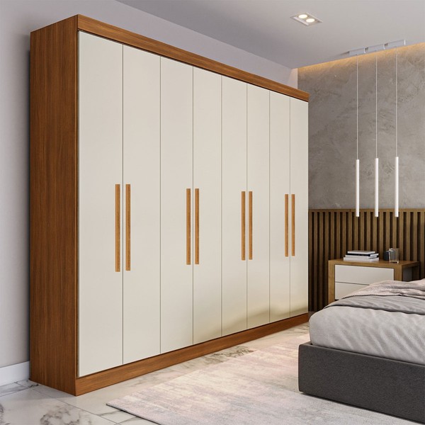 Guarda-Roupa Casal Olimpo 8 Portas 4 Gavetas 100% Mdf Cinamomo/Off White - Maxel