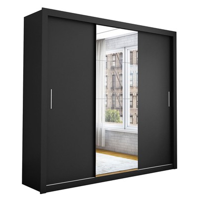 Guarda-Roupa Casal Bello 3 Portas de Correr com Espelho 4 Gavetas Preto - Pnr Móveis