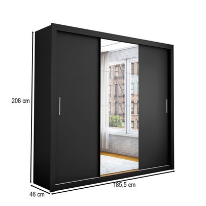 Guarda-Roupa Casal Bello 3 Portas de Correr com Espelho 4 Gavetas Preto - Pnr Móveis