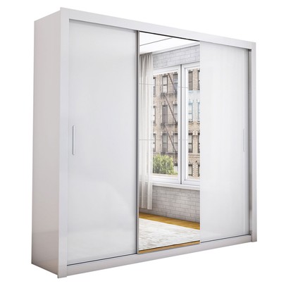 Guarda-Roupa Casal Bello 3 Portas de Correr com Espelho 4 Gavetas Branco - Pnr Móveis