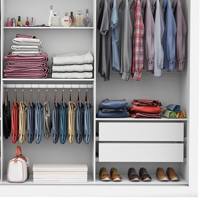 Guarda-Roupa Casal Bello 3 Portas de Correr com Espelho 4 Gavetas Branco - Pnr Móveis