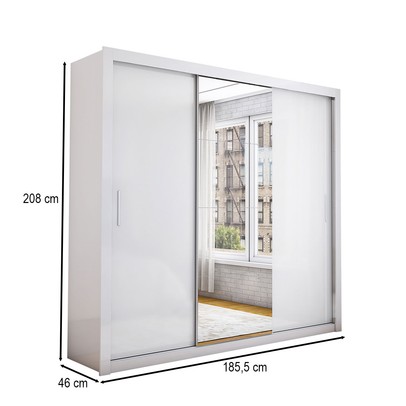 Guarda-Roupa Casal Bello 3 Portas de Correr com Espelho 4 Gavetas Branco - Pnr Móveis