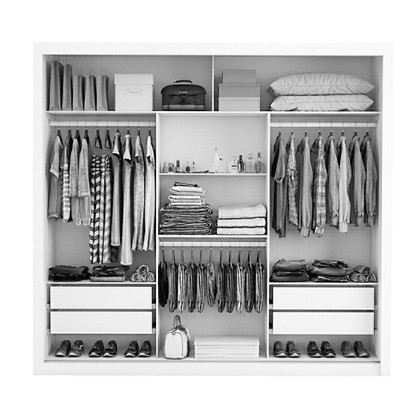 Guarda-Roupa Casal Bello 3 Portas de Correr com Espelho 4 Gavetas Branco - Pnr Móveis