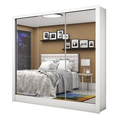 Guarda-Roupa Casal Ducale 3 Portas 3 Gavetas com Espelho Branco - Pnr Móveis