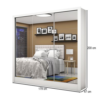 Guarda-Roupa Casal Ducale 3 Portas 3 Gavetas com Espelho Branco - Pnr Móveis