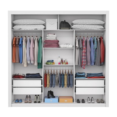 Guarda-Roupa Casal Clarice 3 Portas 4 Gavetas com Espelho Branco - Pnr Móveis