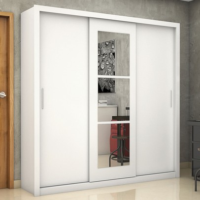 Guarda-Roupa Casal Clarice 3 Portas 4 Gavetas com Espelho Branco - Pnr Móveis