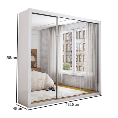 Guarda-Roupa Casal Divine 3 Portas de Correr com Espelho Branco - Pnr Móveis