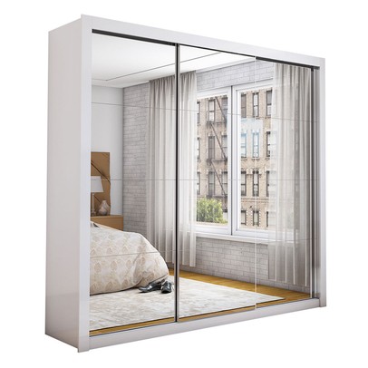 Guarda-Roupa Casal Divine 3 Portas de Correr com Espelho Branco - Pnr Móveis