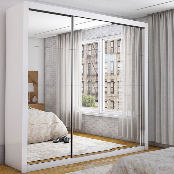 Guarda-Roupa Casal Divine 3 Portas de Correr com Espelho Branco - Pnr Móveis