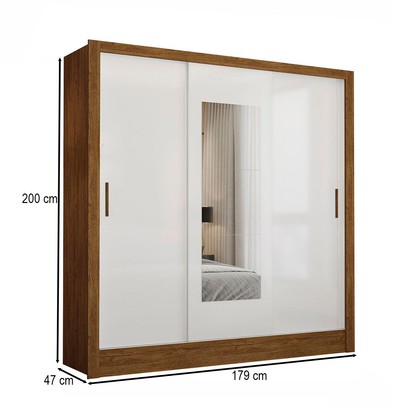 Guarda-Roupa Vero 3 Portas 3 Gavetas com Espelho Cinamomo/Branco - Pnr Móveis