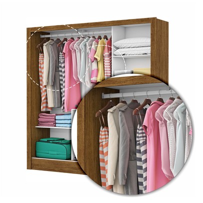 Guarda-Roupa Vero 3 Portas 3 Gavetas com Espelho Cinamomo/Branco - Pnr Móveis
