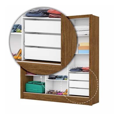 Guarda-Roupa Vero 3 Portas 3 Gavetas com Espelho Cinamomo/Branco - Pnr Móveis