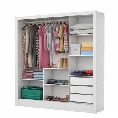 Guarda-Roupa Vero 3 Portas 3 Gavetas com Espelho Branco/Cinamomo - Pnr Móveis