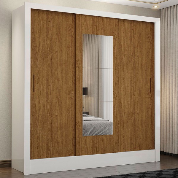 Guarda-Roupa Vero 3 Portas 3 Gavetas com Espelho Branco/Cinamomo - Pnr Móveis