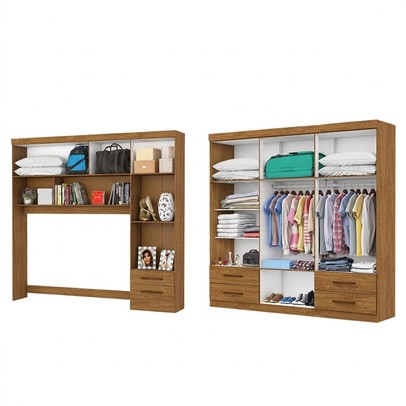 Guarda-Roupa Casal Modulado com Cama Amazzonite 11 Portas 6 Gavetas com Espelho Cinamomo - Pnr Móveis