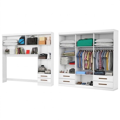 Guarda-Roupa Casal Modulado com Cama Amazzonite 11 Portas 6 Gavetas com Espelho Branco - Pnr Móveis