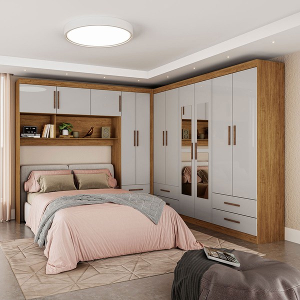 Guarda-Roupa Casal Modulado Eleganza 11 Portas 6 Gavetas com Espelho Cinamomo/Off White - Pnr Móveis