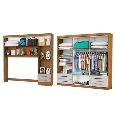 Guarda-Roupa Casal Modulado Eleganza 11 Portas 6 Gavetas com Espelho Cinamomo/Off White - Pnr Móveis