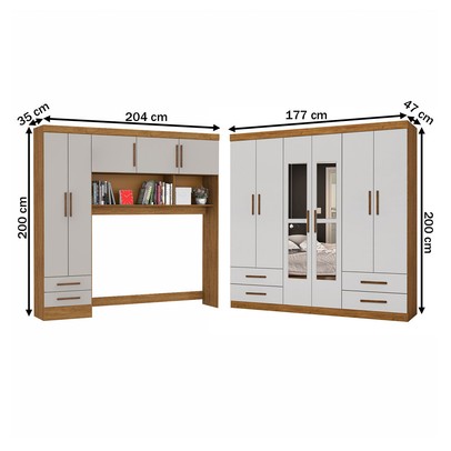 Guarda-Roupa Casal Modulado Eleganza 11 Portas 6 Gavetas com Espelho Cinamomo/Off White - Pnr Móveis