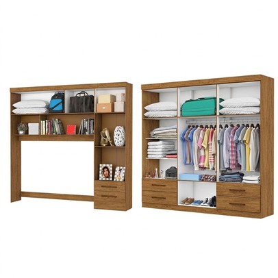 Guarda-Roupa Casal Modulado Eleganza 11 Portas 6 Gavetas com Espelho Cinamomo - Pnr Móveis