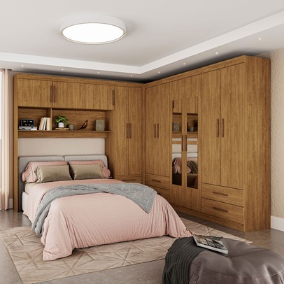 Guarda-Roupa Casal Modulado Eleganza 11 Portas 6 Gavetas com Espelho Cinamomo - Pnr Móveis