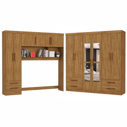 Guarda-Roupa Casal Modulado Eleganza 11 Portas 6 Gavetas com Espelho Cinamomo - Pnr Móveis