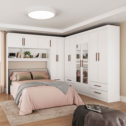 Guarda-Roupa Casal Modulado Eleganza 11 Portas 6 Gavetas com Espelho Branco - Pnr Móveis
