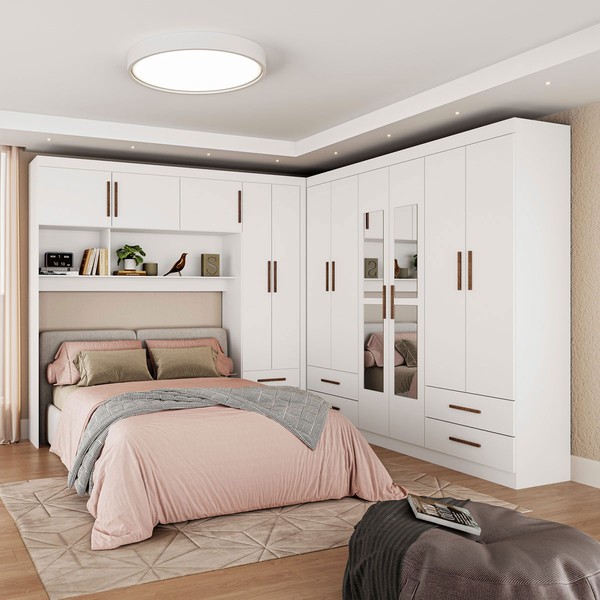 Guarda-Roupa Casal Modulado Eleganza 11 Portas 6 Gavetas com Espelho Branco - Pnr Móveis