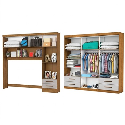Guarda-Roupa Casal Modulado com Cama Amazzonite 11 Portas 6 Gavetas Cinamomo/Off White - Pnr Móveis