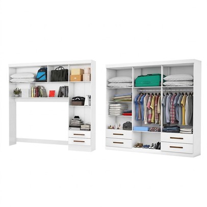 Guarda-Roupa Casal Modulado com Cama Amazzonite 11 Portas 6 Gavetas Branco - Pnr Móveis