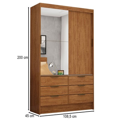 Guarda-Roupa Solteiro Napolli 2 Portas 6 Gavetas Freijo - Pnr Móveis