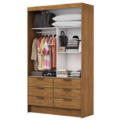 Guarda-Roupa Solteiro Napolli 2 Portas 6 Gavetas Freijo - Pnr Móveis