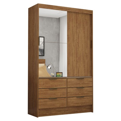 Guarda-Roupa Solteiro Napolli 2 Portas 6 Gavetas Freijo - Pnr Móveis