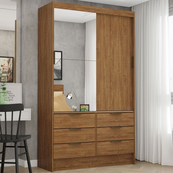 Guarda-Roupa Solteiro Napolli 2 Portas 6 Gavetas Freijo - Pnr Móveis