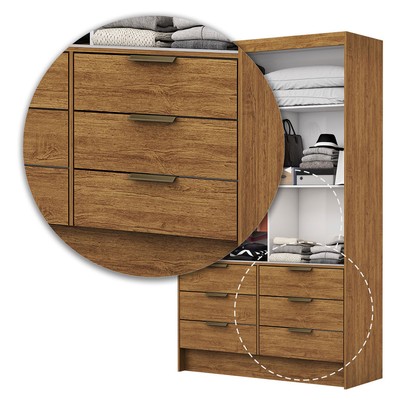 Guarda-Roupa Solteiro Napolli 2 Portas 6 Gavetas Freijo - Pnr Móveis