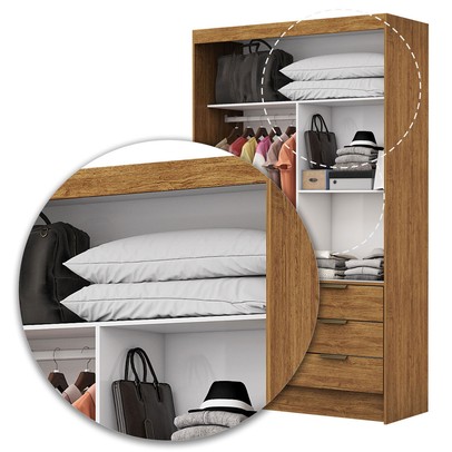 Guarda-Roupa Solteiro Napolli 2 Portas 6 Gavetas Freijo - Pnr Móveis