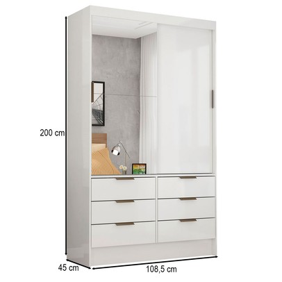 Guarda-Roupa Solteiro Napolli 2 Portas 6 Gavetas Branco - Pnr Móveis