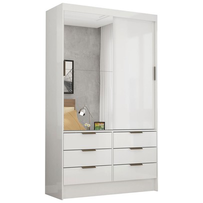 Guarda-Roupa Solteiro Napolli 2 Portas 6 Gavetas Branco - Pnr Móveis