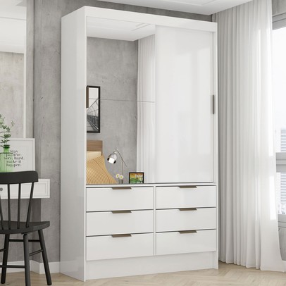 Guarda-Roupa Solteiro Napolli 2 Portas 6 Gavetas Branco - Pnr Móveis