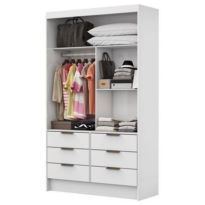 Guarda-Roupa Solteiro Napolli 2 Portas 6 Gavetas Branco - Pnr Móveis