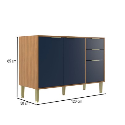 Balcão de Cozinha para Pia 120 Cm Domus 2 Portas 3 Gavetas Nogal/Royal - Hecol Móveis
