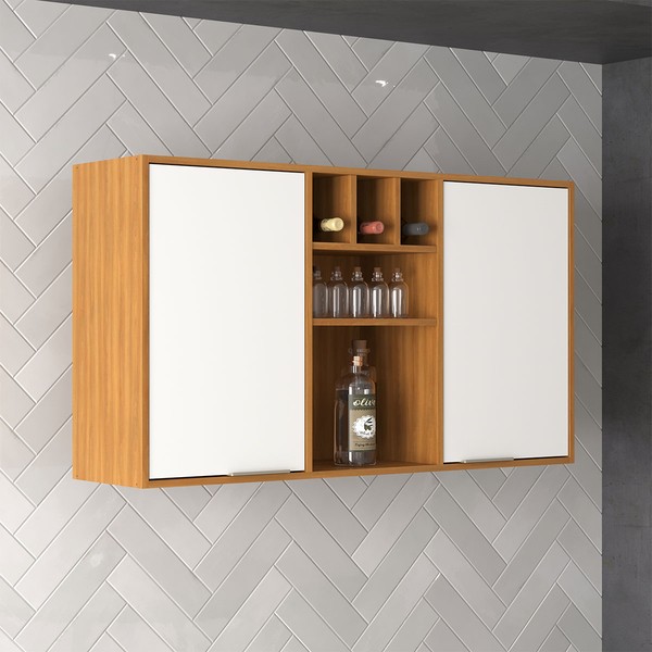 Armário Aéreo Cozinha 120 Cm Domus 2 Portas Nogal/Branco - Hecol Móveis