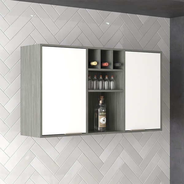 Armário Aéreo Cozinha 120 Cm Domus 2 Portas Silver/Branco - Hecol Móveis