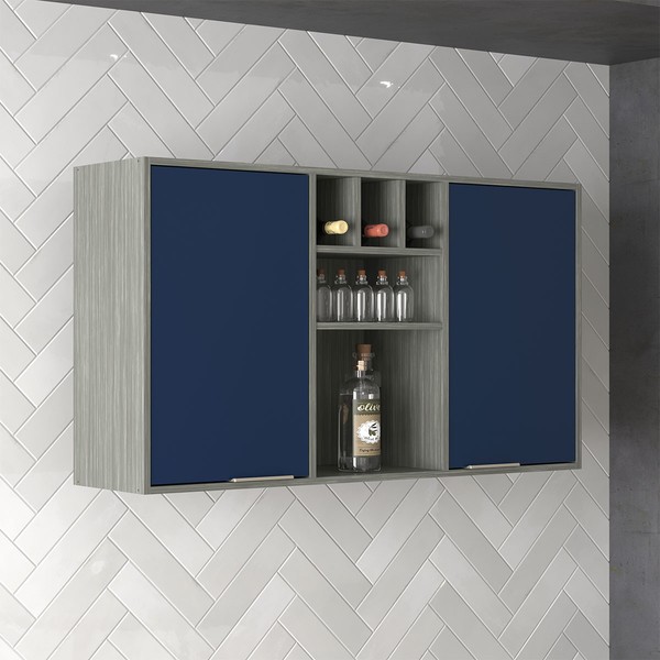 Armário Aéreo Cozinha 120 Cm Domus 2 Portas Silver/Royal - Hecol Móveis