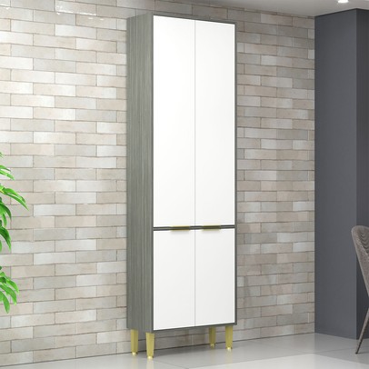 Paneleiro Domus 4 Portas Silver/Branco - Hecol Móveis