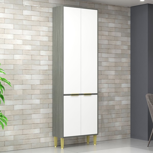 Paneleiro Domus 4 Portas Silver/Branco - Hecol Móveis