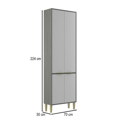 Paneleiro Domus 4 Portas Silver/Branco - Hecol Móveis