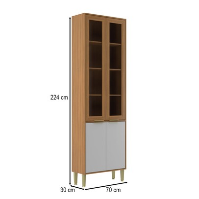 Paneleiro Domus 4 Portas com Vidro Nogal/Branco - Hecol Móveis
